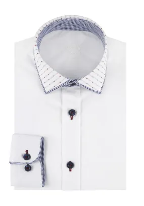 1880 Club Boys Long Sleeve Shirt with Pattern Collar, White