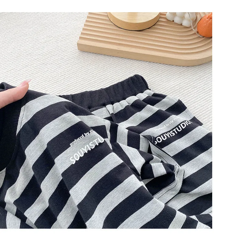 2 Pieces Set Baby Kid Boys Striped T-Shirts And Shorts