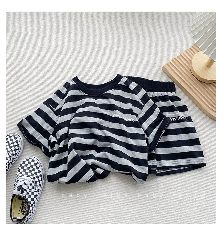 2 Pieces Set Baby Kid Boys Striped T-Shirts And Shorts