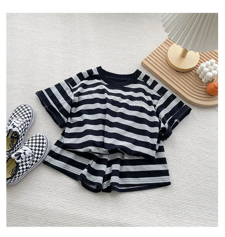 2 Pieces Set Baby Kid Boys Striped T-Shirts And Shorts