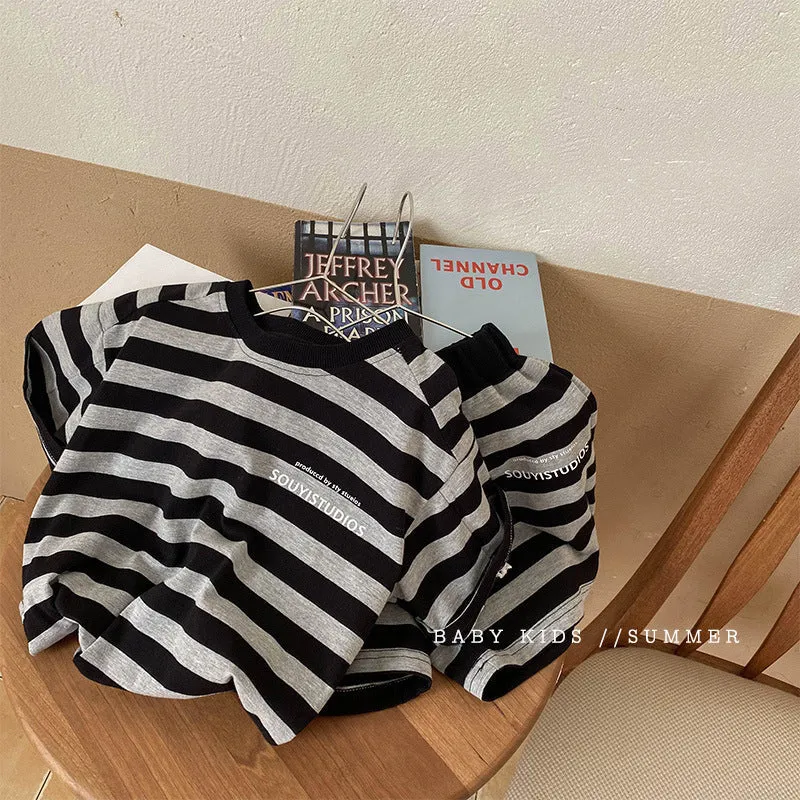 2 Pieces Set Baby Kid Boys Striped T-Shirts And Shorts