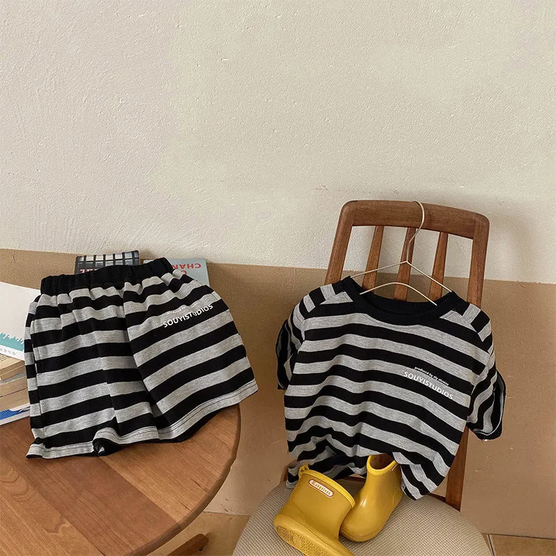 2 Pieces Set Baby Kid Boys Striped T-Shirts And Shorts