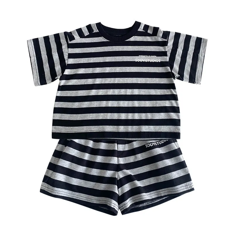 2 Pieces Set Baby Kid Boys Striped T-Shirts And Shorts