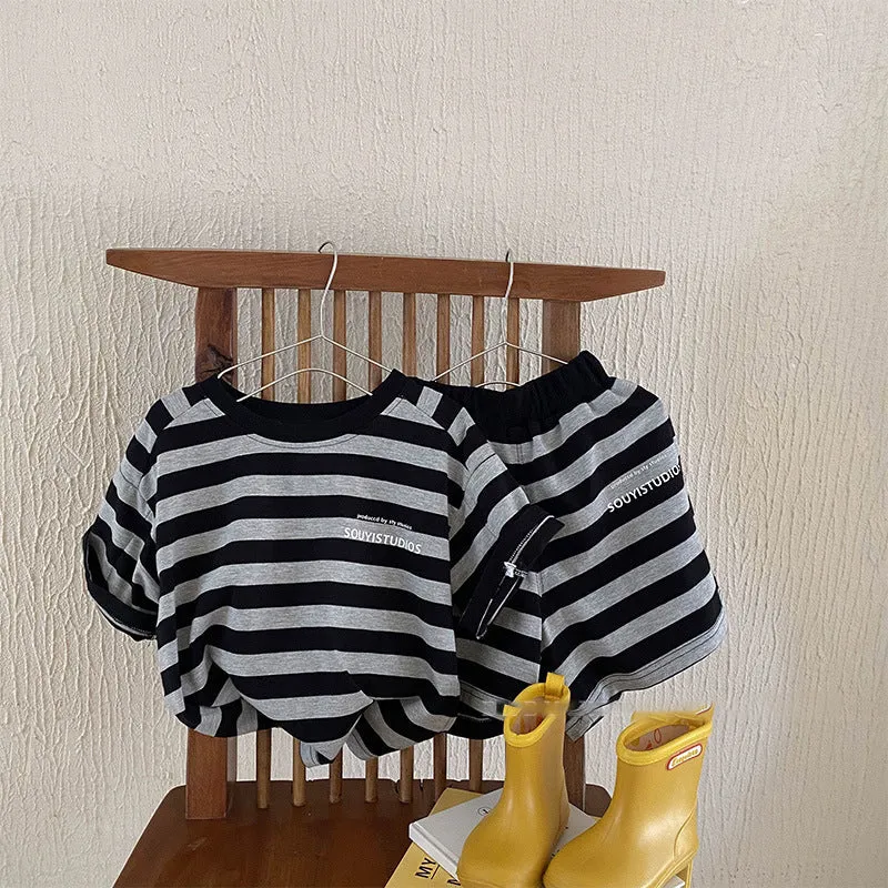 2 Pieces Set Baby Kid Boys Striped T-Shirts And Shorts