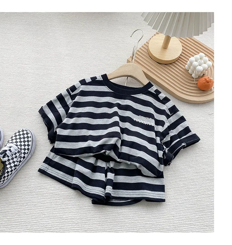 2 Pieces Set Baby Kid Boys Striped T-Shirts And Shorts