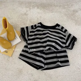 2 Pieces Set Baby Kid Boys Striped T-Shirts And Shorts