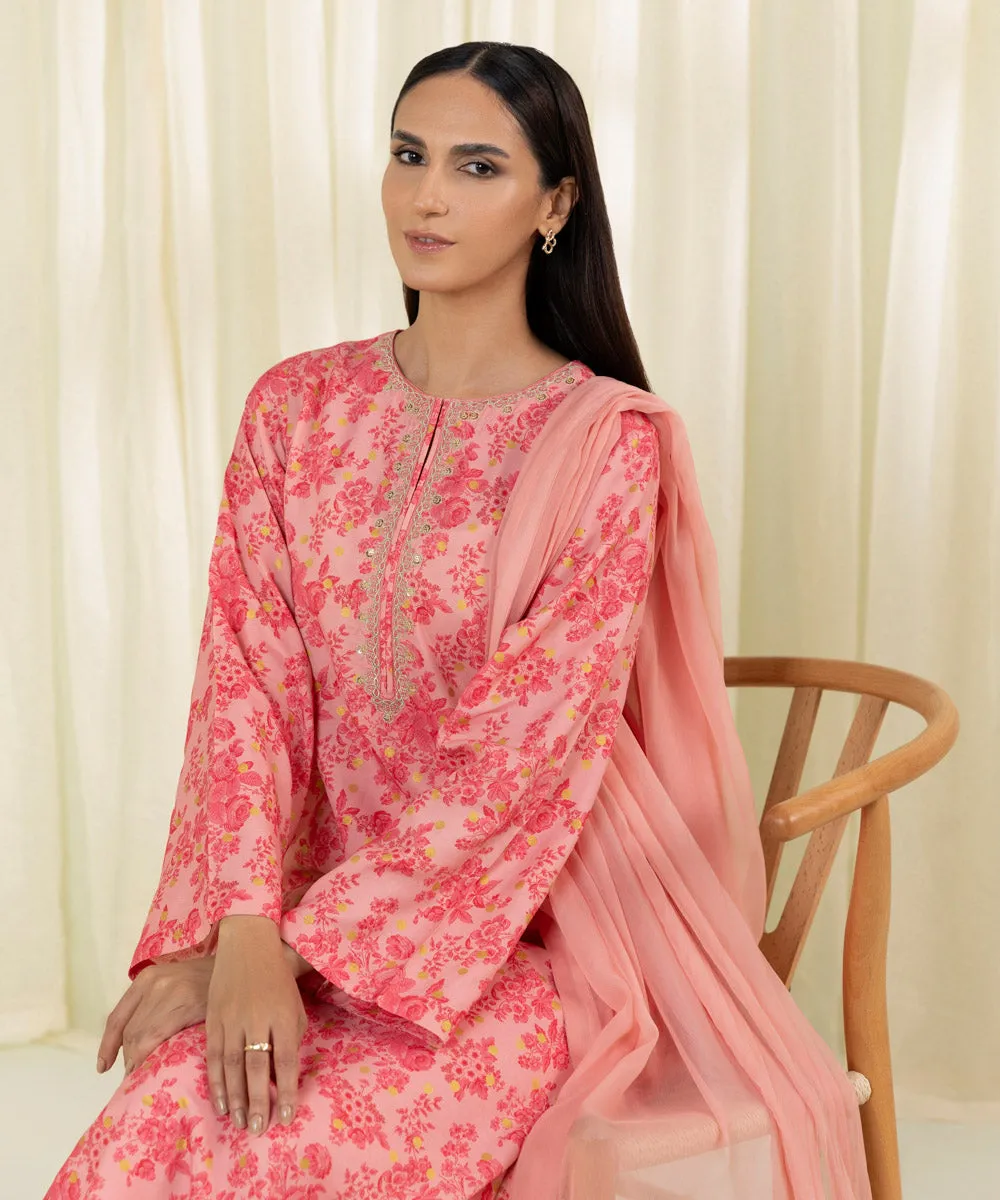 3 Piece - Embroidered Raw Silk Suit