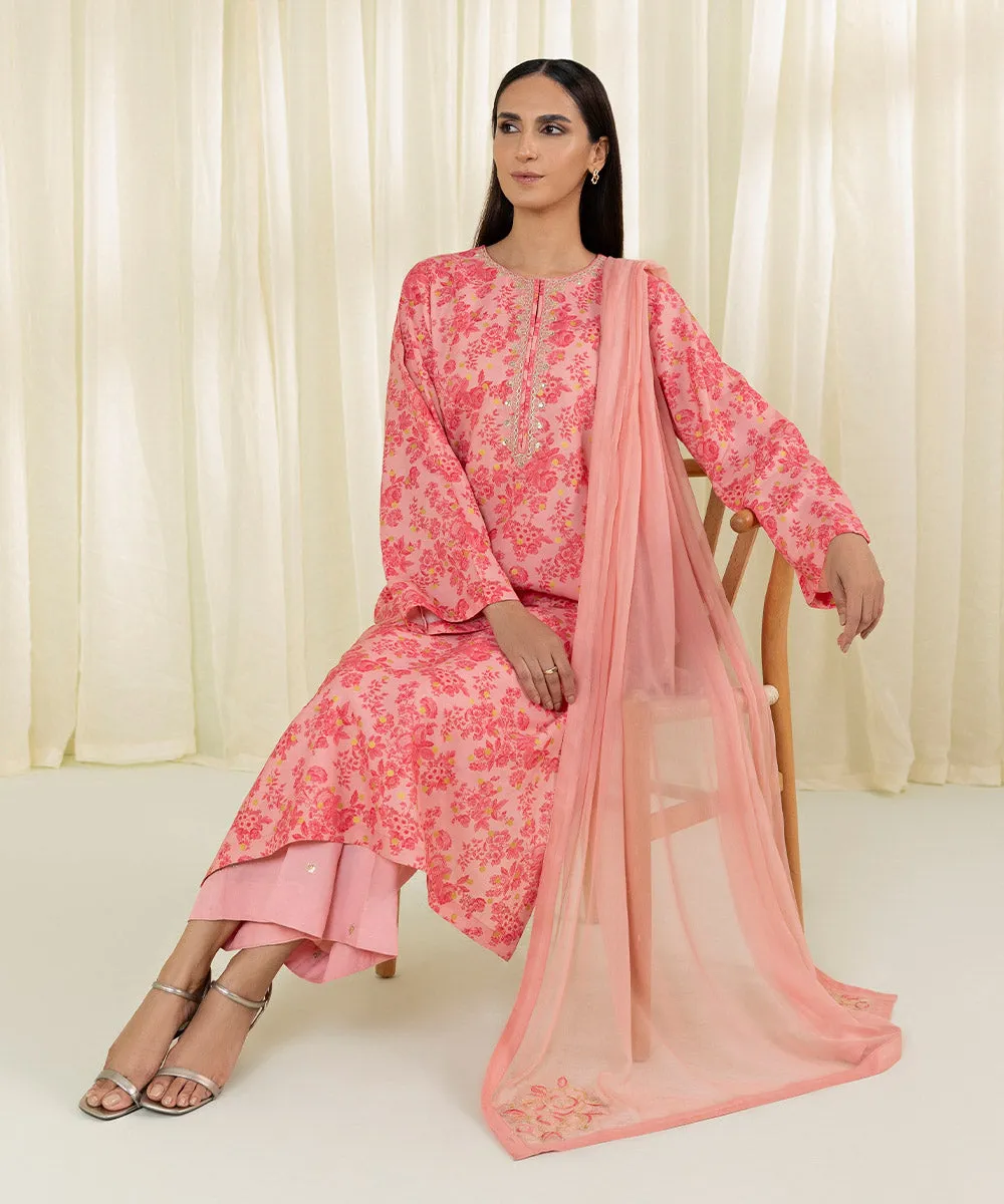 3 Piece - Embroidered Raw Silk Suit