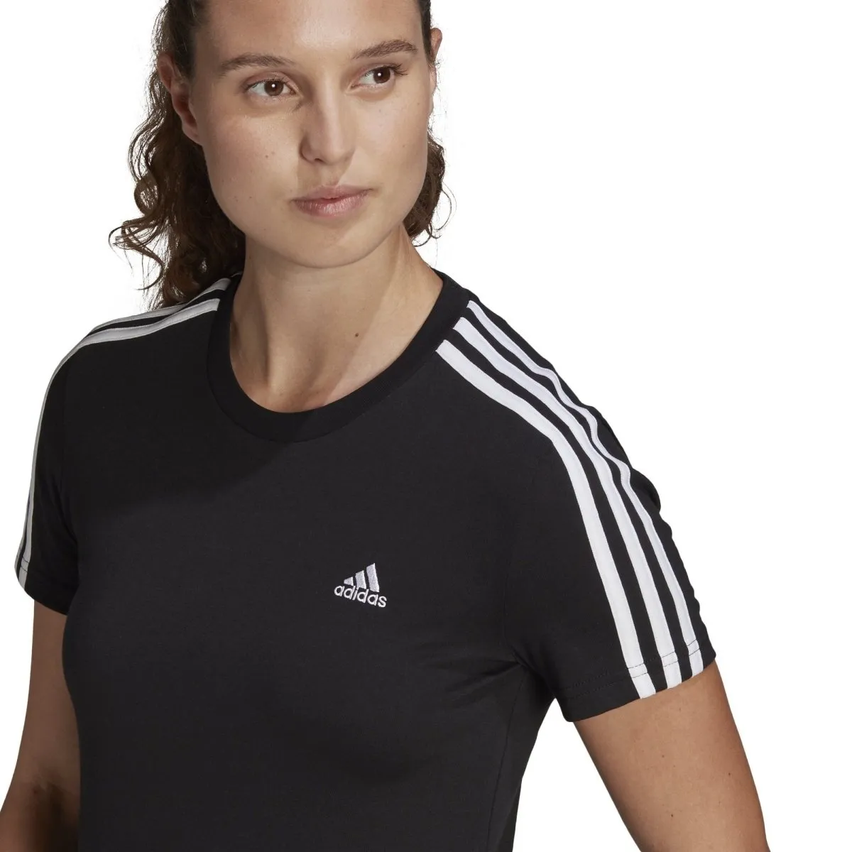 ADIDAS WOMEN'S LOUNGEWEAR ESSENTIALS SLIM 3-STRIPES BLACK TEE