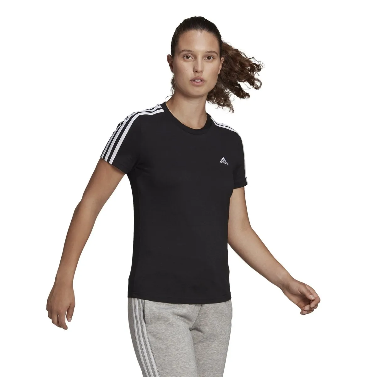 ADIDAS WOMEN'S LOUNGEWEAR ESSENTIALS SLIM 3-STRIPES BLACK TEE