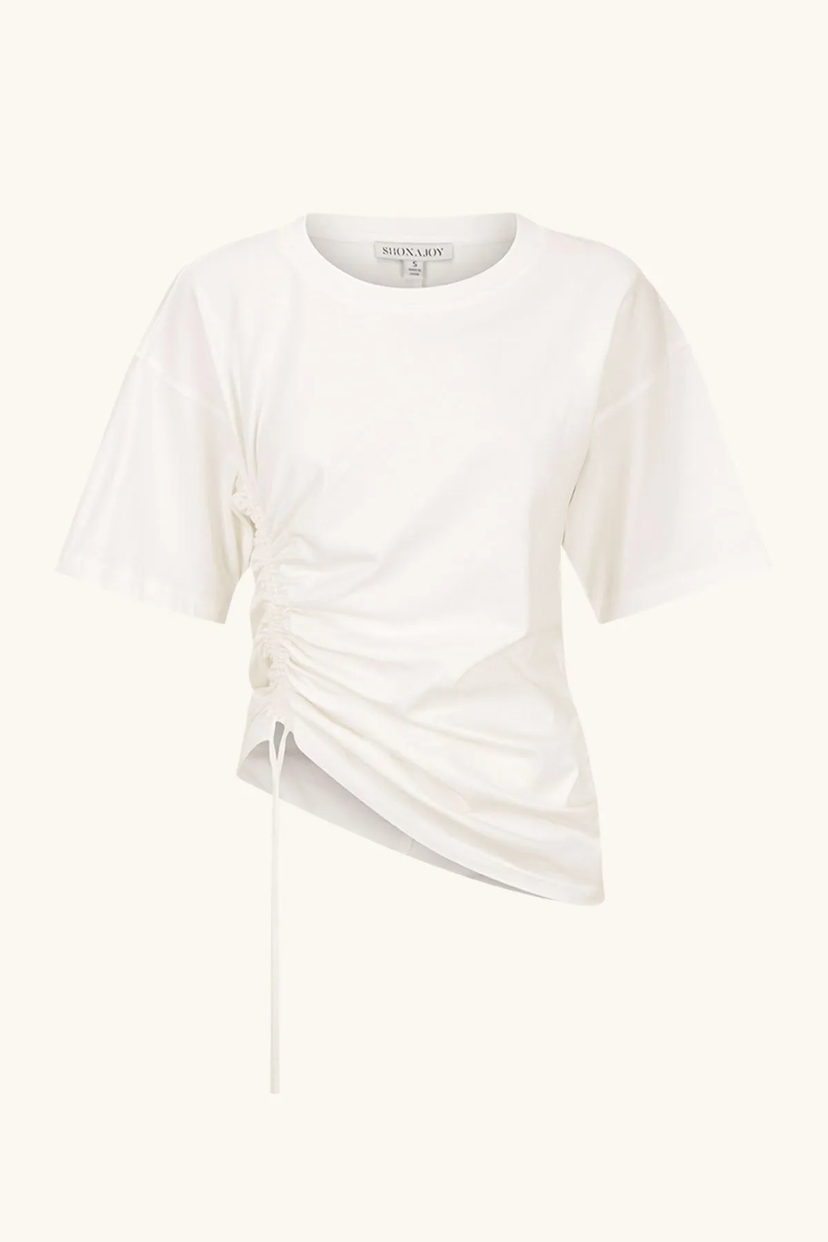 ALDA ASYMMETRICAL DRAWSTRING T SHIRT - WHITE