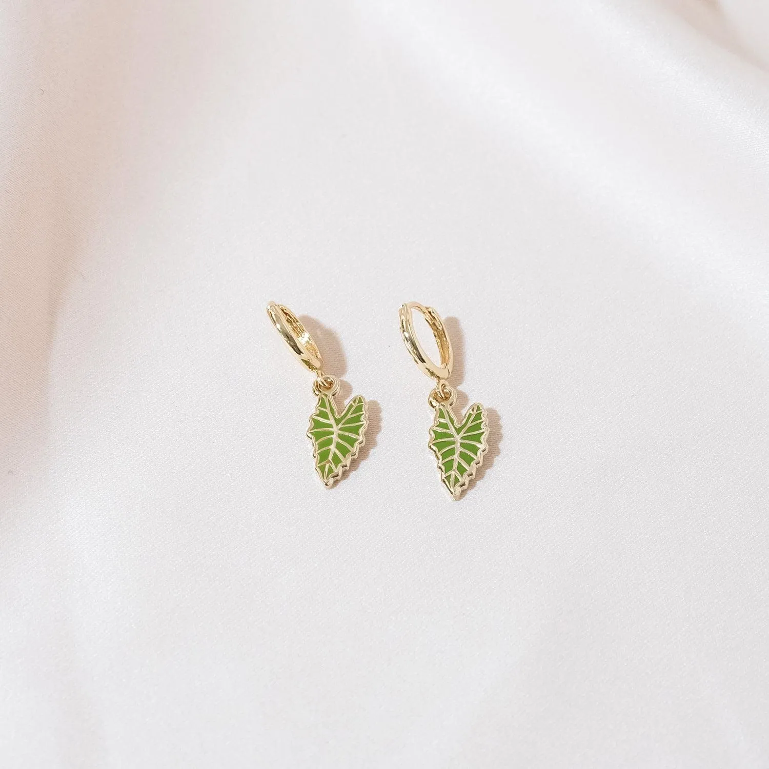 Alocasia Polly Leaf Plant Huggie Hoop Earrings