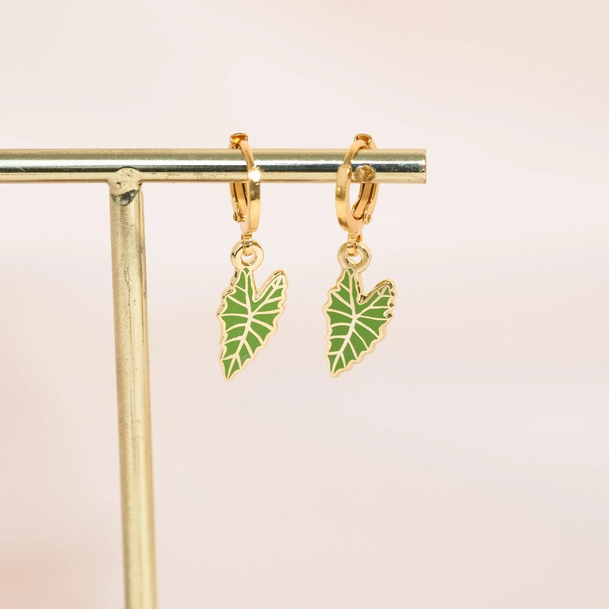 Alocasia Polly Leaf Plant Huggie Hoop Earrings