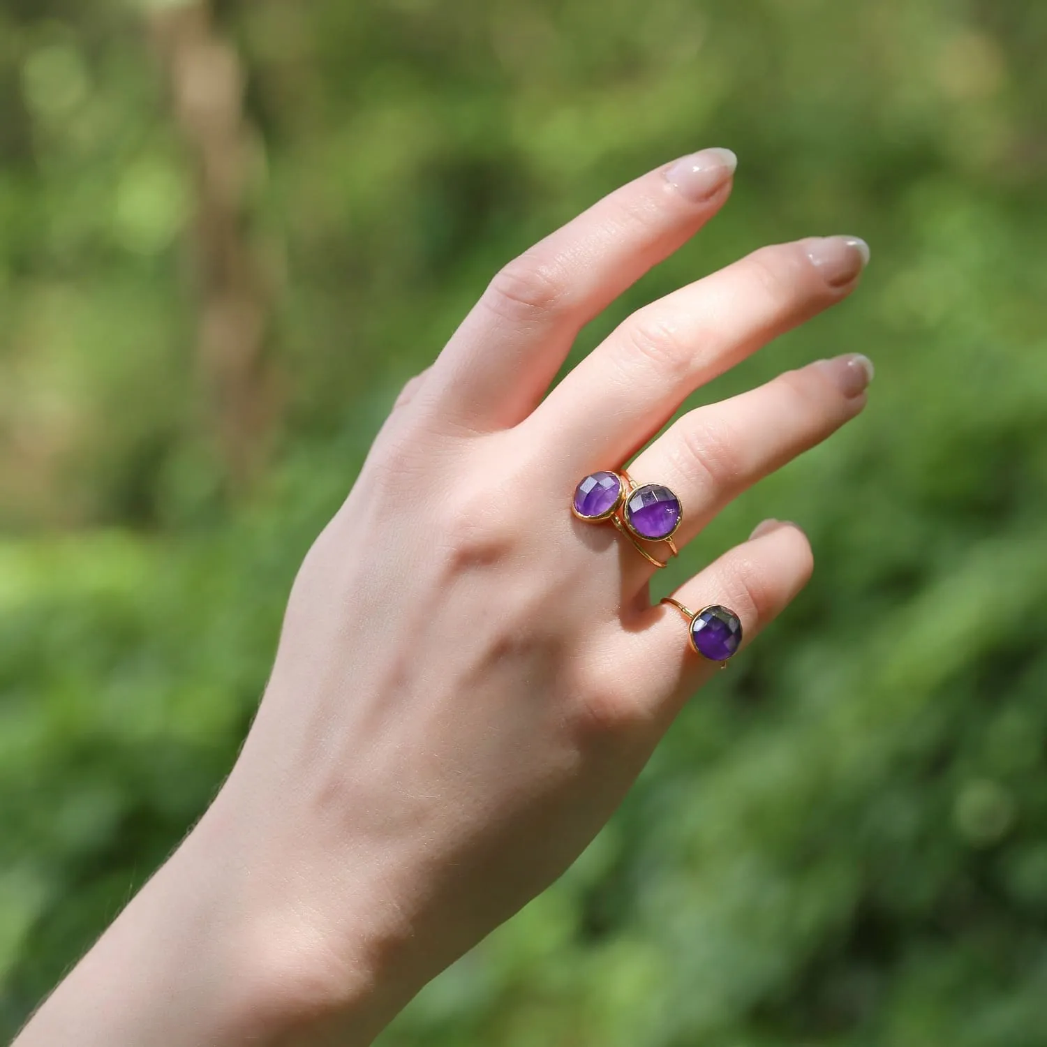 Antique Cut Amethyst Ring, Art Deco Cocktail Ring, Raw Amethyst Ring, Amethyst Stacking Ring, Checkerboard Cut, February Birthstone Ring