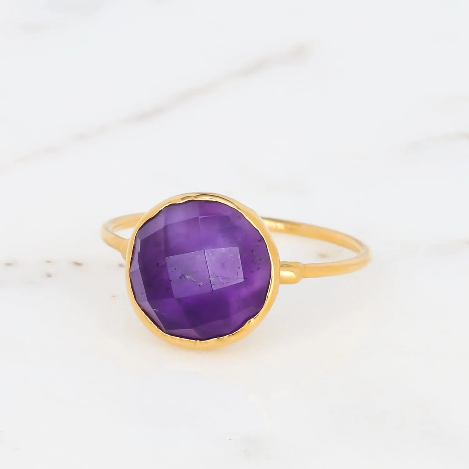 Antique Cut Amethyst Ring, Art Deco Cocktail Ring, Raw Amethyst Ring, Amethyst Stacking Ring, Checkerboard Cut, February Birthstone Ring