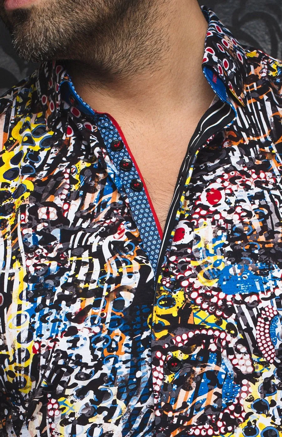 Au Noir Short Sleeve Stretch Shirt | Futuna Yellow Multi