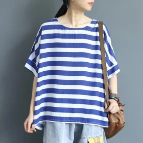 Babakud Cotton Linen Loose Stripe T-Shirt