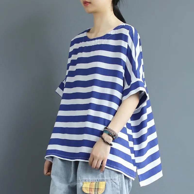 Babakud Cotton Linen Loose Stripe T-Shirt