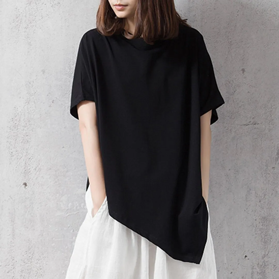 Babakud Solid Casual Loose Irregular T-Shirt