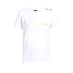 Balmain Gold Balmain Logo Print Women's T-Shirt