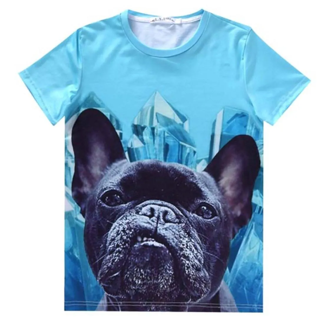 Black French Bulldog Face Graphic Print T-Shirt in Blue | Gifts for Dog Lovers