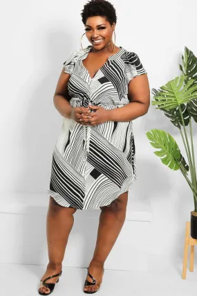 Black White Mixed Stripe Shirt Dress