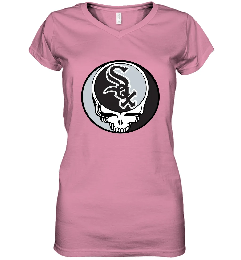 Chicago White Sox Grateful Dead Steal Your Face Baseball Womens V-Neck T-Shirt