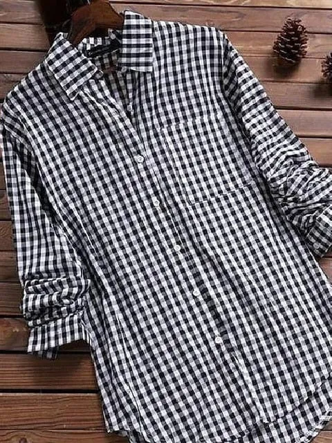 Classic Plaid Pocket Shirt for Women in Black, Red, and Blue