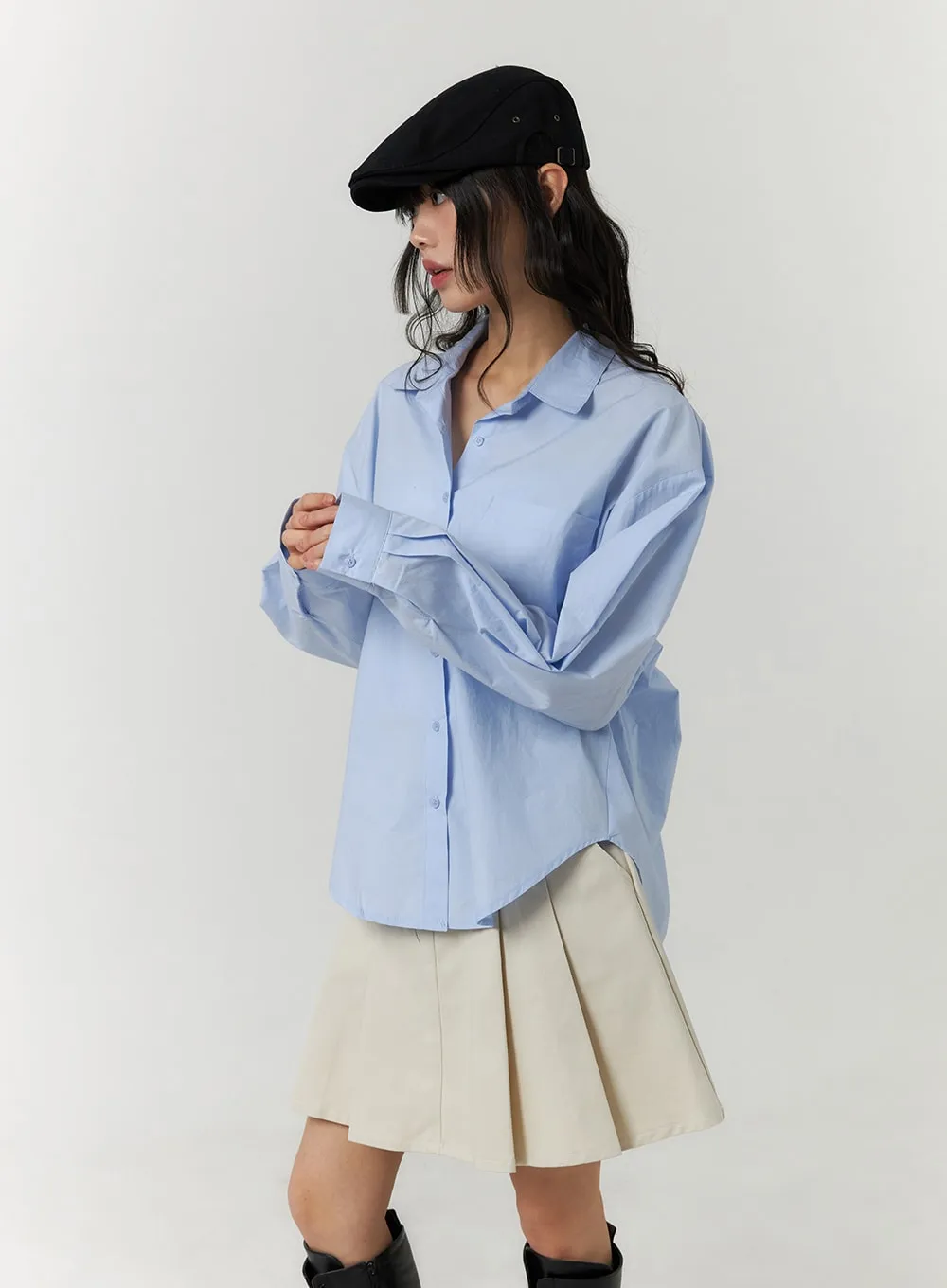 Collared Button-Up Long Sleeve Shirt CF406