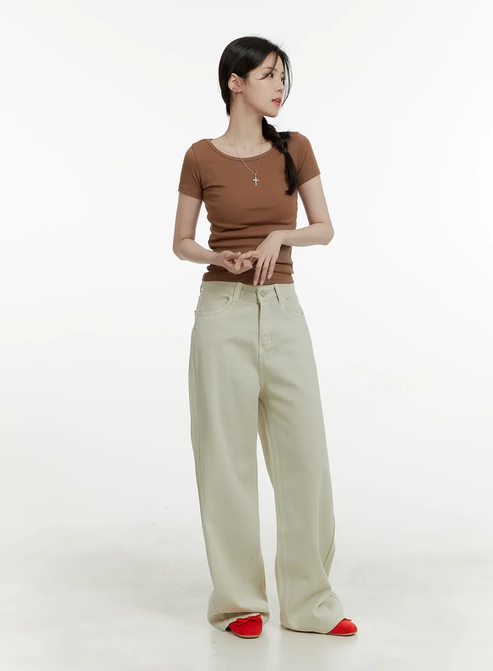 Cotton Solid Wide-Leg Pants OA405