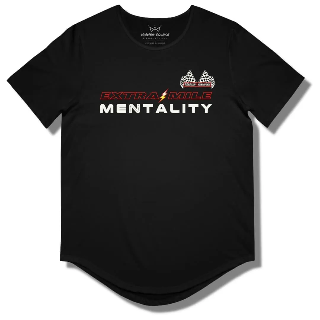 Extra Mile Mentality Curved Hem T Shirt - Black - White / Red