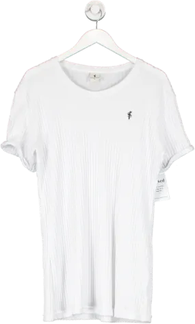 Father Sons White Classic Ribbed Knit Super Slim Short Sleeve Crew UK XL