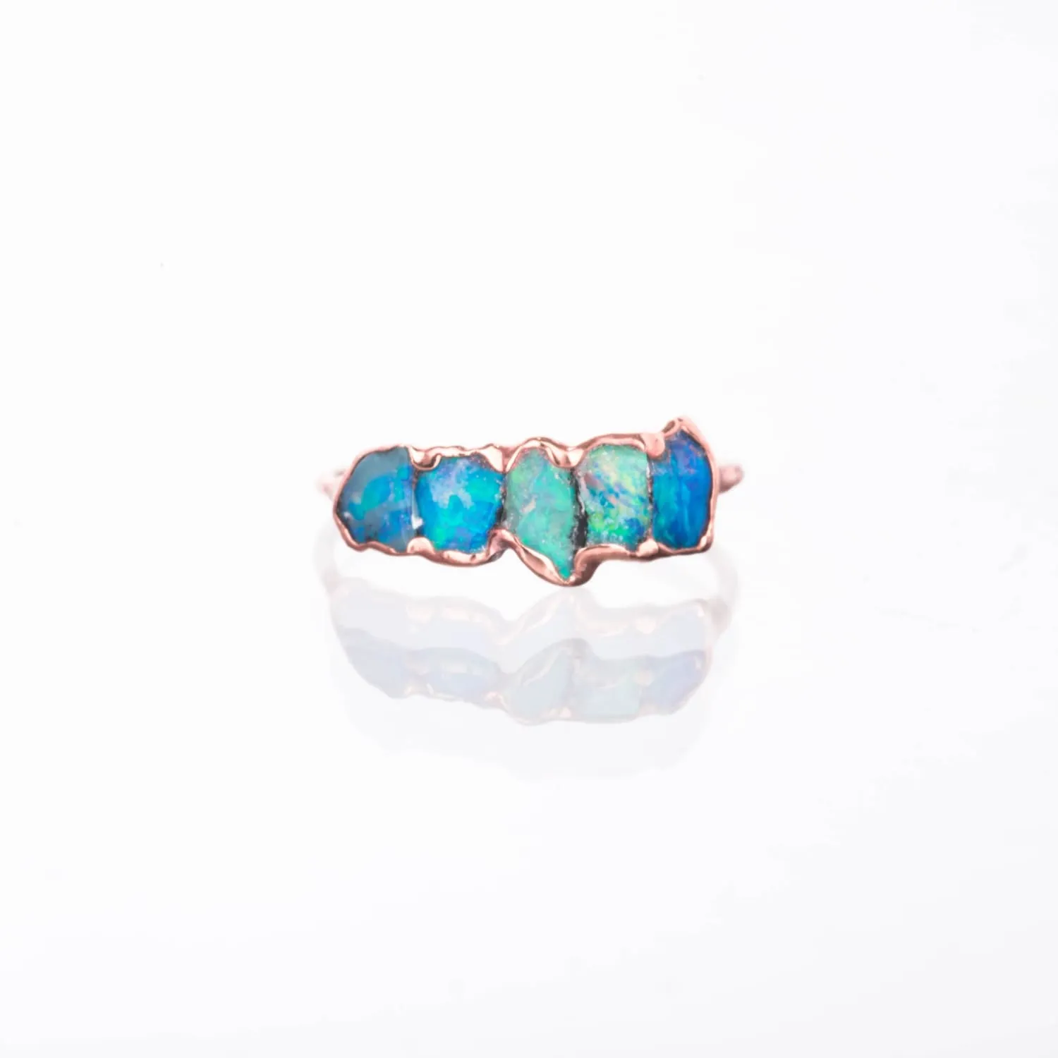 Five Stone Raw Australian Opal Ring in Rose Gold