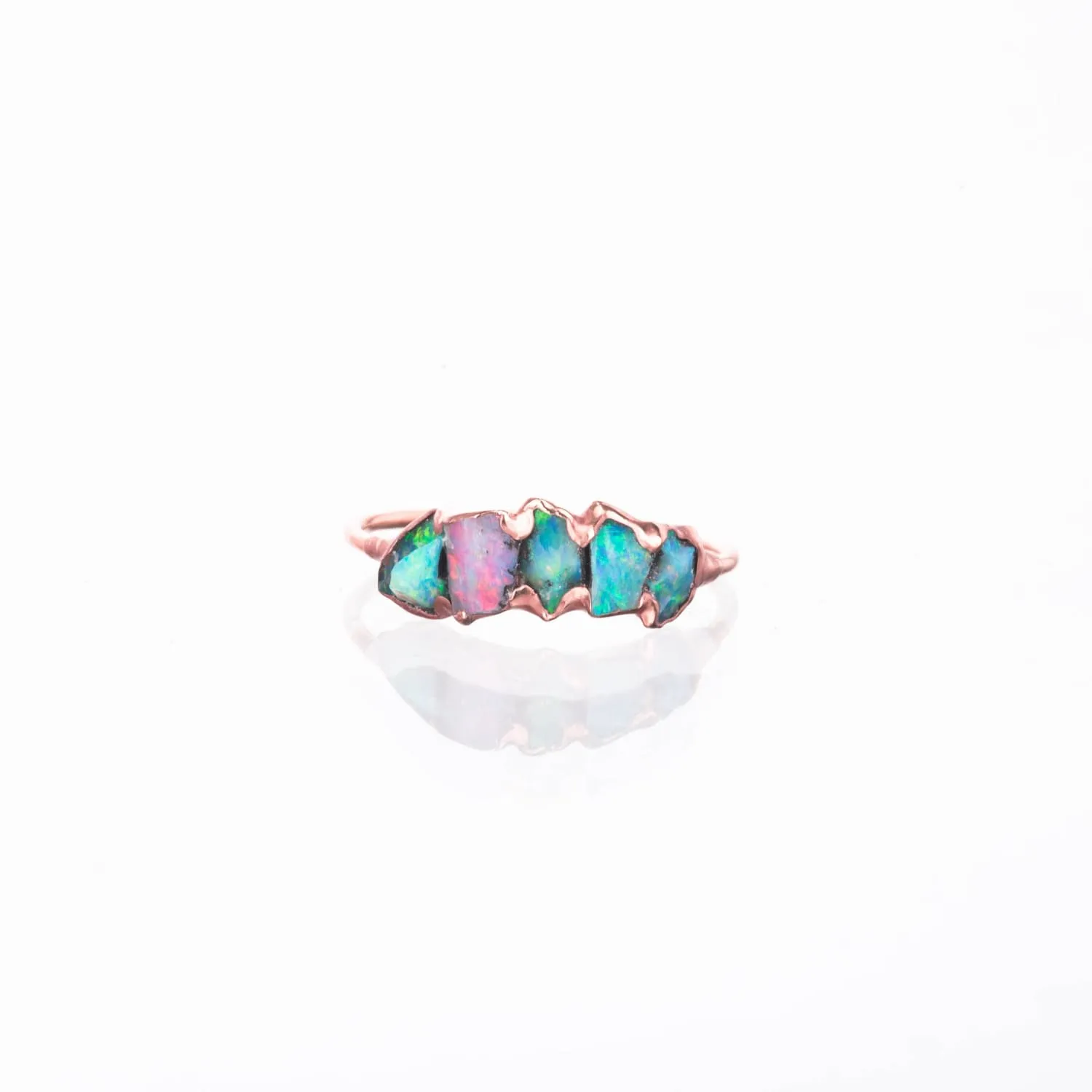 Five Stone Raw Australian Opal Ring in Rose Gold