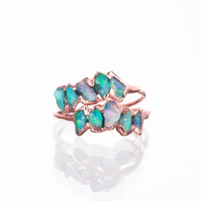 Five Stone Raw Australian Opal Ring in Rose Gold