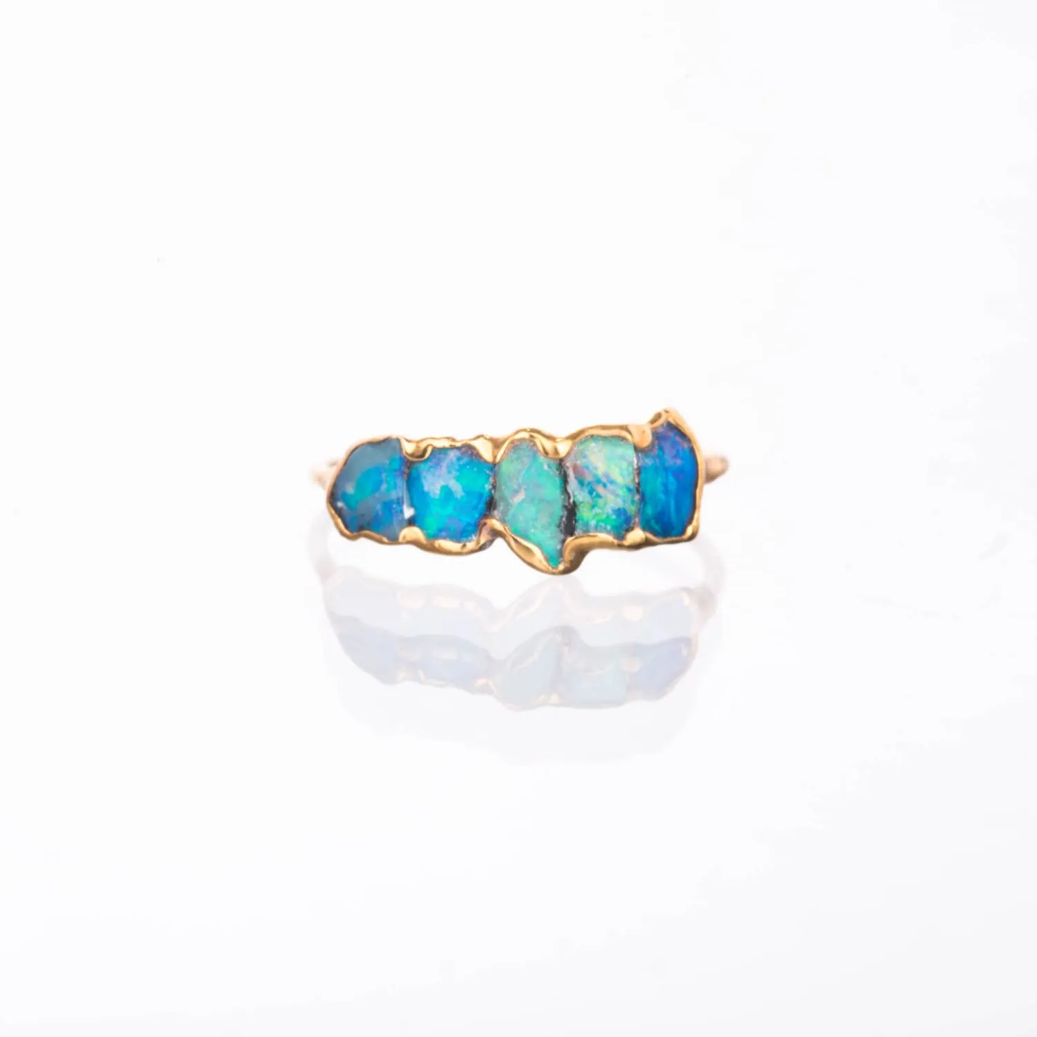 Five Stone Raw Australian Opal Ring in Yellow Gold