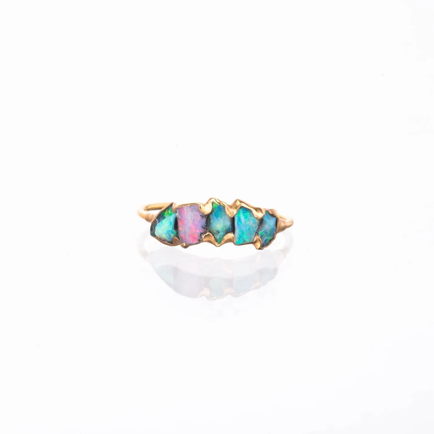 Five Stone Raw Australian Opal Ring in Yellow Gold