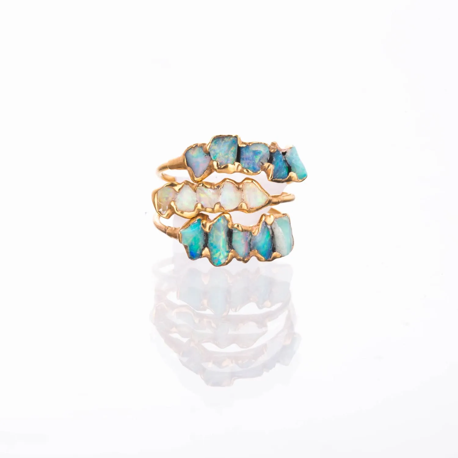 Five Stone Raw Australian Opal Ring in Yellow Gold