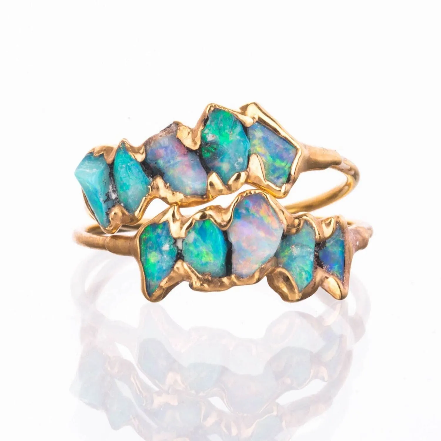 Five Stone Raw Australian Opal Ring in Yellow Gold