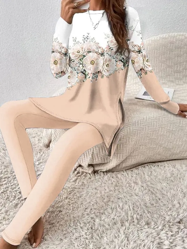 Floral Print T-shirt and Pants Set for Women