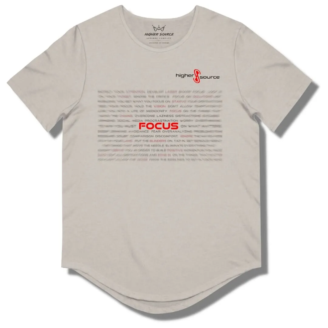 Focus Curved Hem T Shirt - Cool Grey / Heather - Black / Red