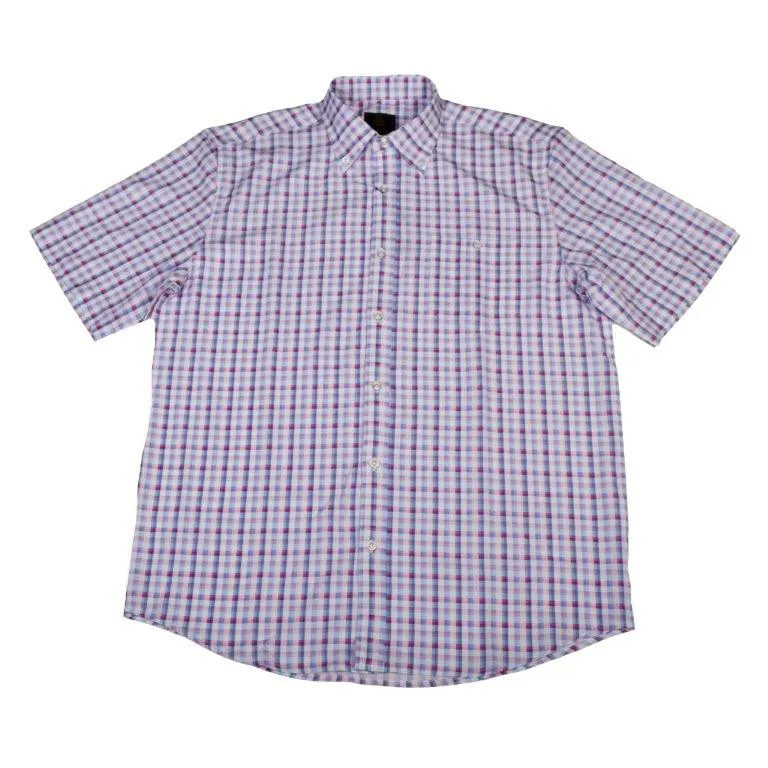 'FX Fusion' Men's Stretch Plaid Button Down - Blue / Pink