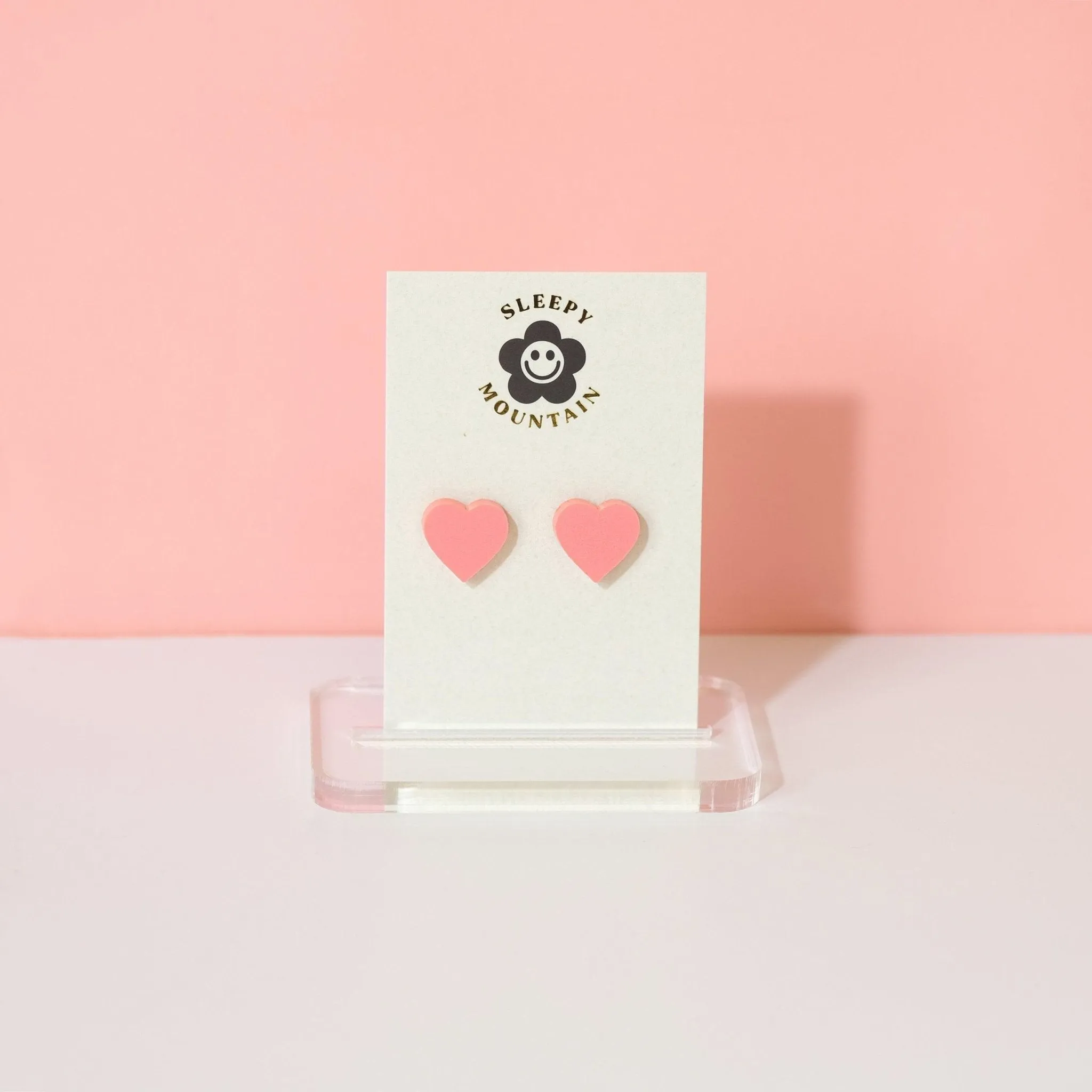 Heart Stud Earrings - Candy Pink