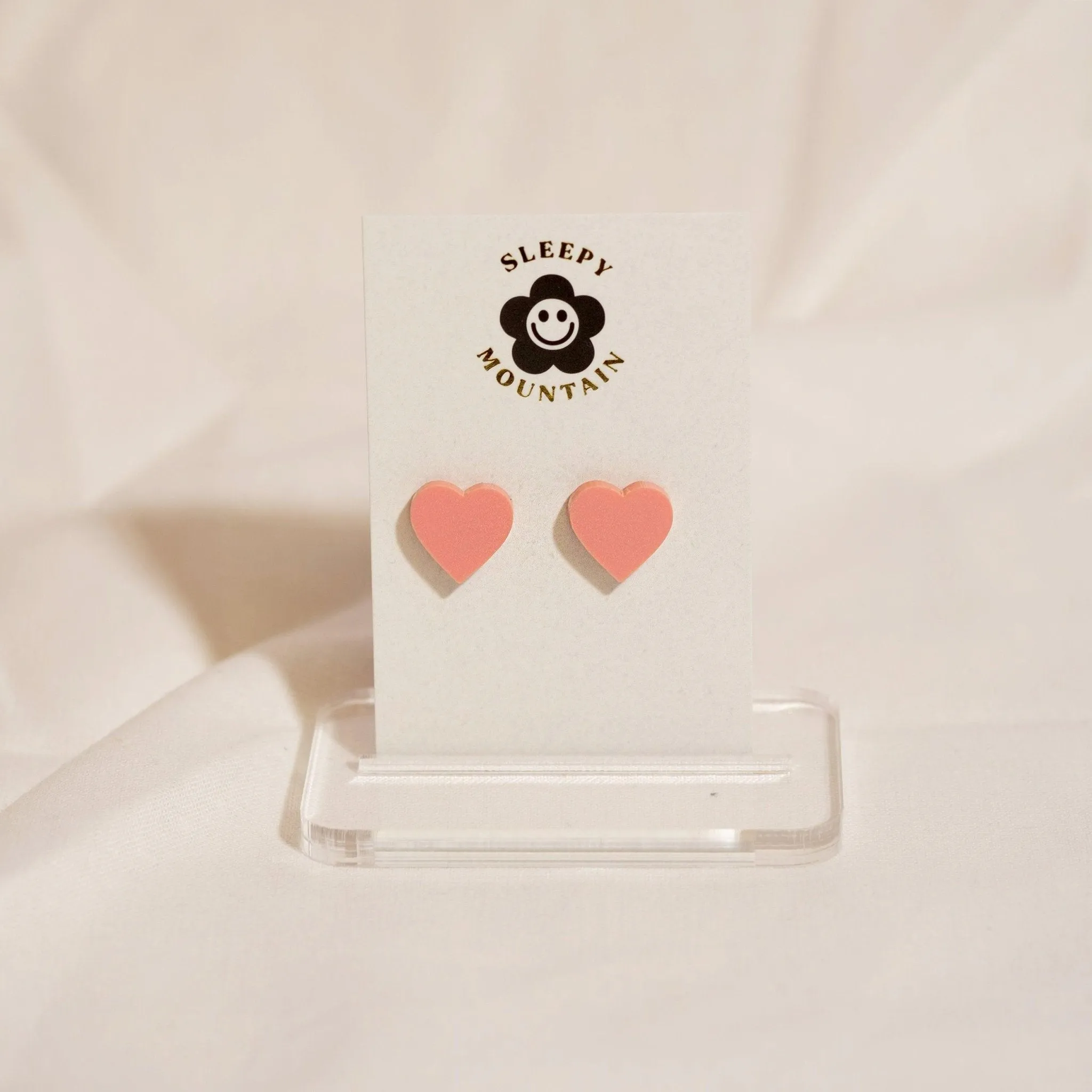 Heart Stud Earrings - Candy Pink