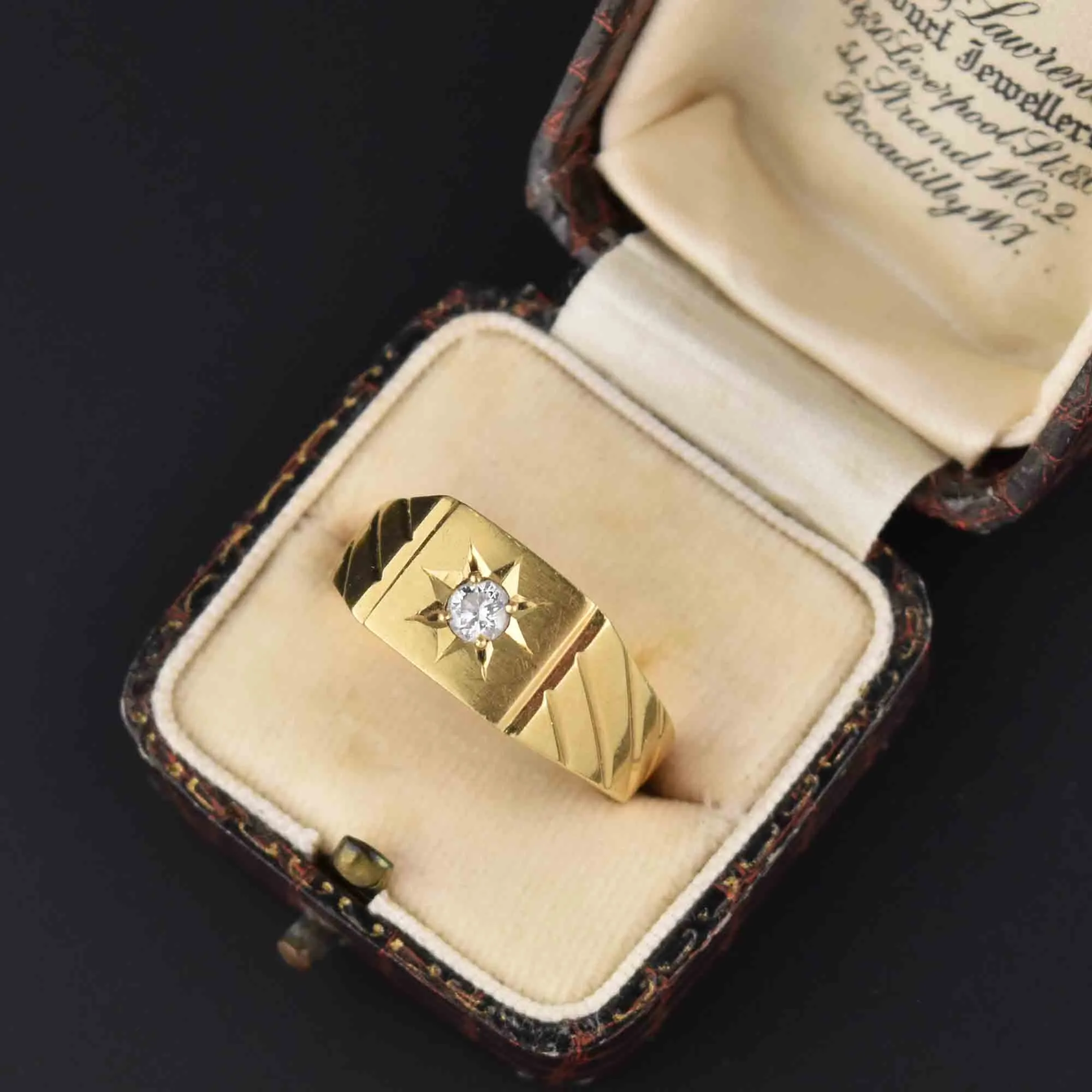 Heavy Vintage 18K Gold Mens Signet Diamond Ring