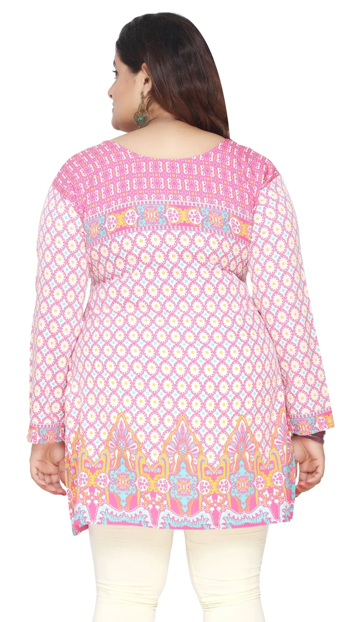 India Tunic Top Kurti Womens Printed Plus Size Indian Clothes (Pink)