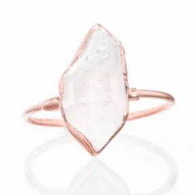 Large Raw Herkimer Diamond Ring in Rose Gold