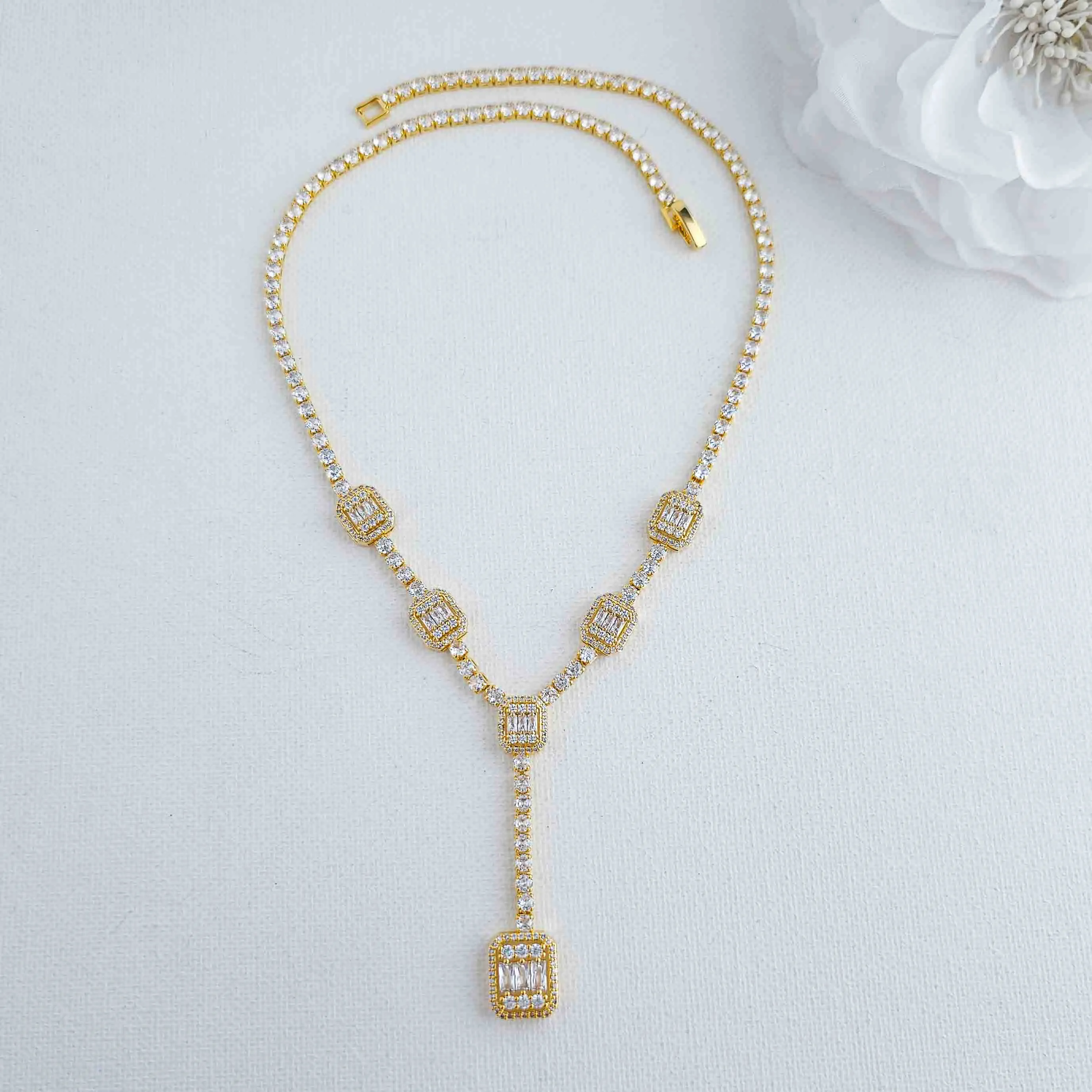 Long Gold Pendant Drop Necklace-Edith