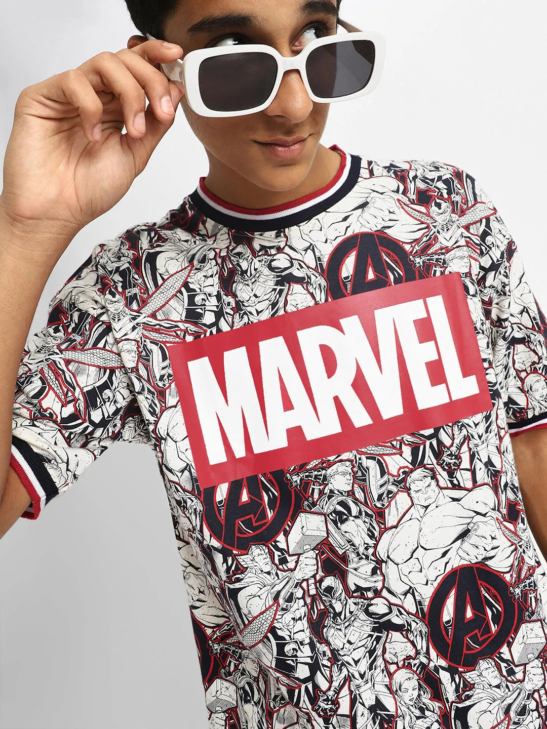 Marvel White Oversized Graphic Printed T-shirt