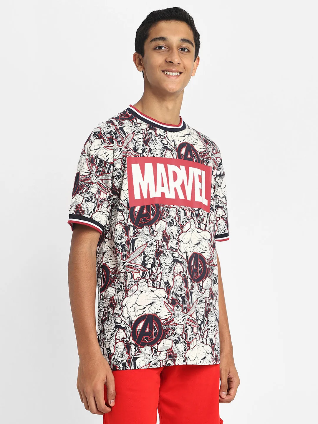 Marvel White Oversized Graphic Printed T-shirt